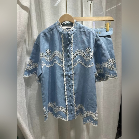 Zimmermann Blue and White Junie shirt and shorts - Picture 3 of 8